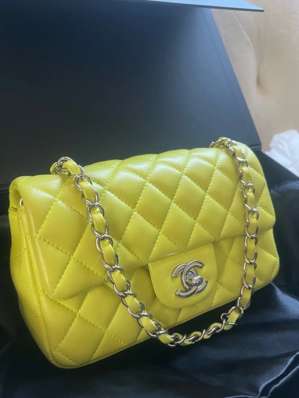 Chanel Classic mini rectangular Flap Bag neon mix color lime green/ yellow